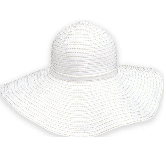 White Floppy Hat with Multicolor Thread in Seams Adjustable Neck Strap - Picture 1 of 7